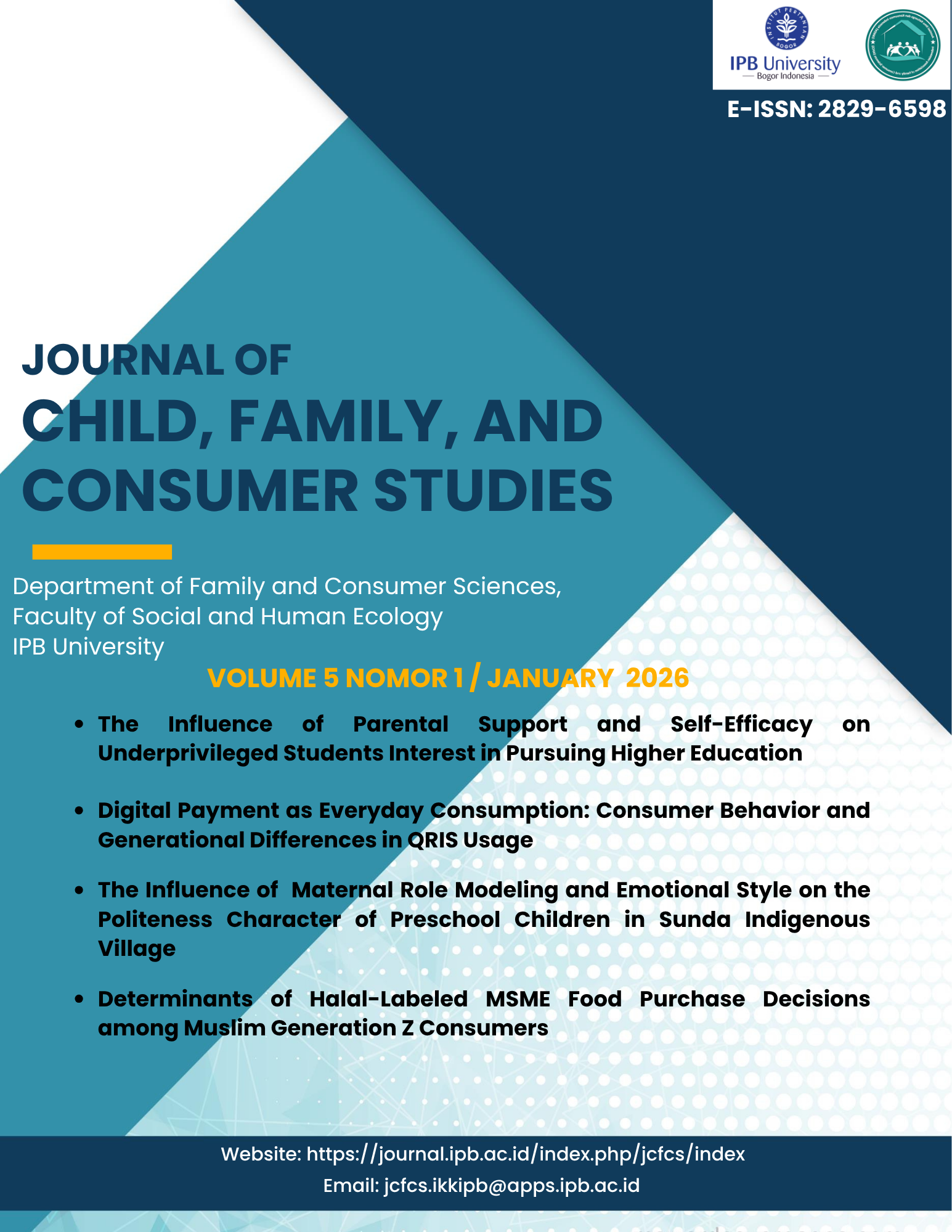 					View Vol. 5 No. 1 (2026): Journal of Child, Family, and Consumer Studies
				