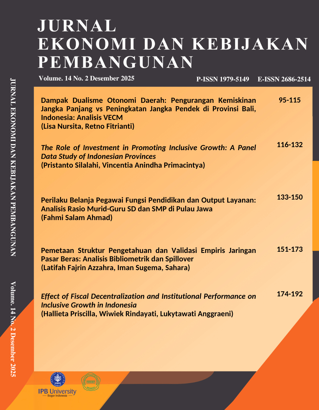 					View Vol. 14 No. 2 (2025): Jurnal Ekonomi dan Kebijakan Pembangunan
				