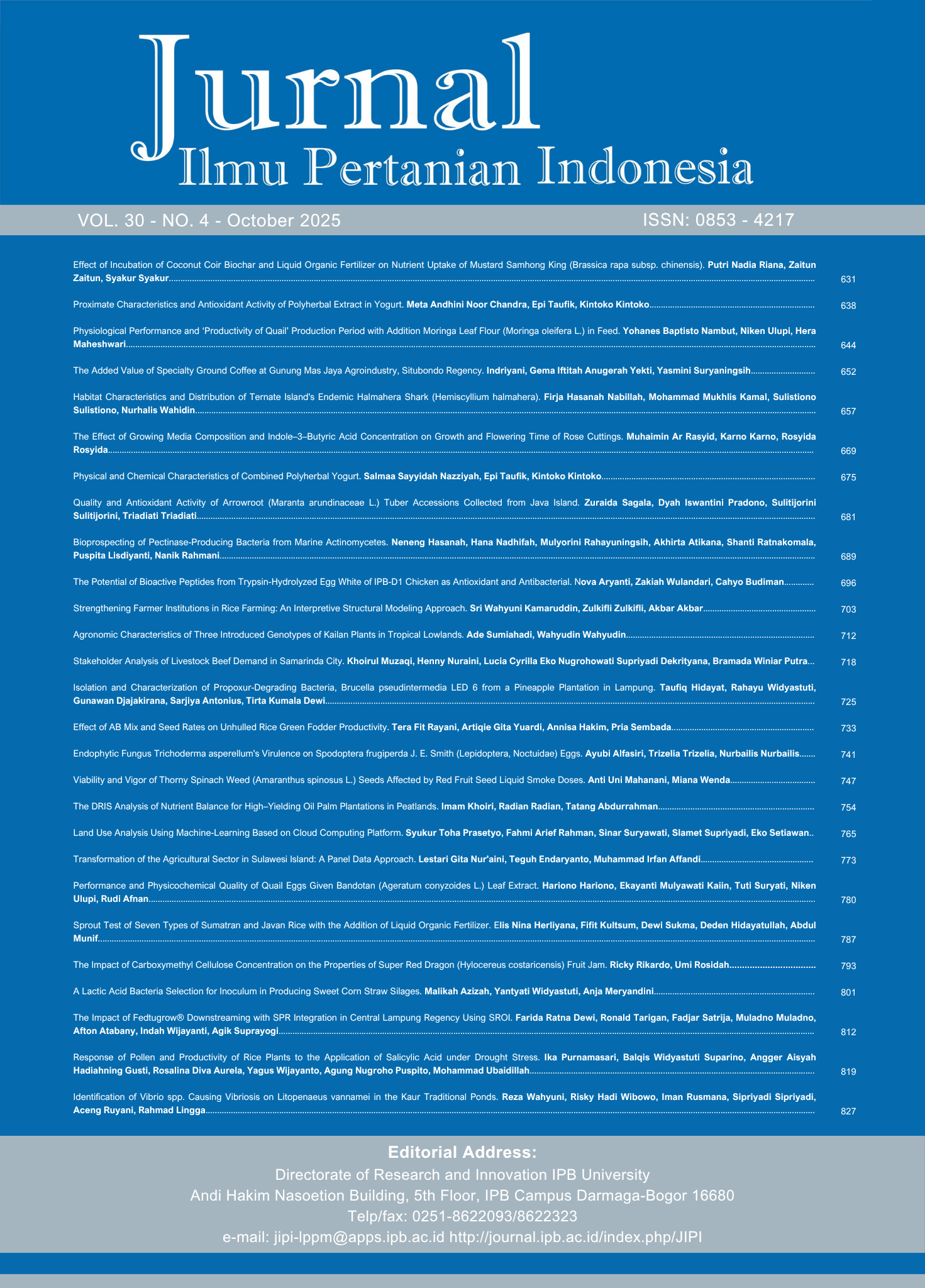                     View Vol. 30 No. 4 (2025): Jurnal Ilmu Pertanian Indonesia
                