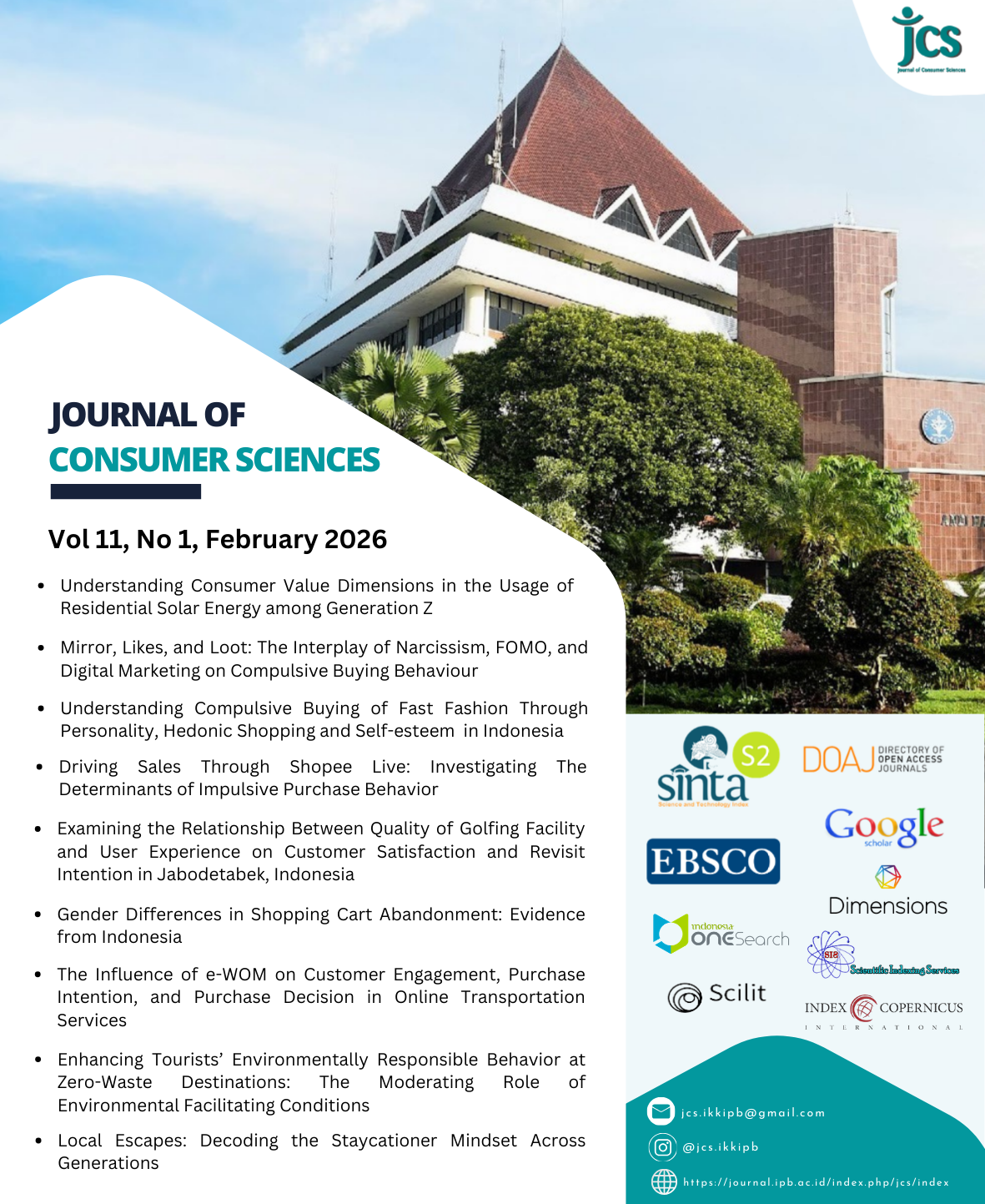 					View Vol. 11 No. 1 (2026): Journal of Consumer Sciences
				
