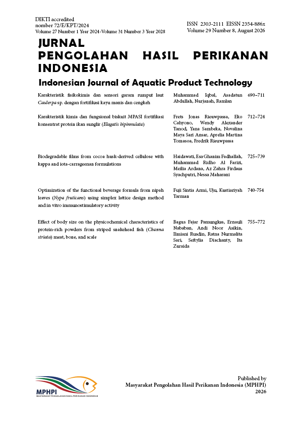 					View Vol. 29 No. 8 (2026): Jurnal Pengolahan Hasil Perikanan Indonesia 29(8)
				