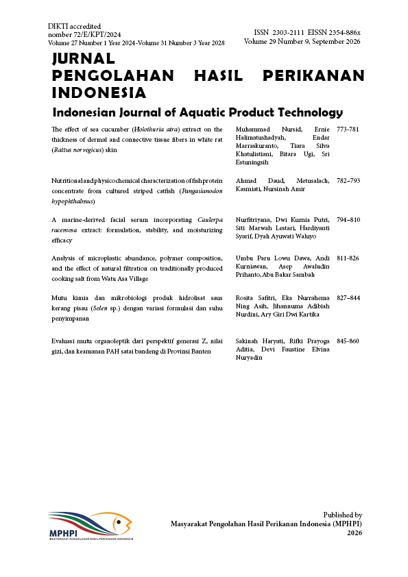 					View Vol. 29 No. 9 (2026): Jurnal Pengolahan Hasil Perikanan Indonesia 29(9)
				