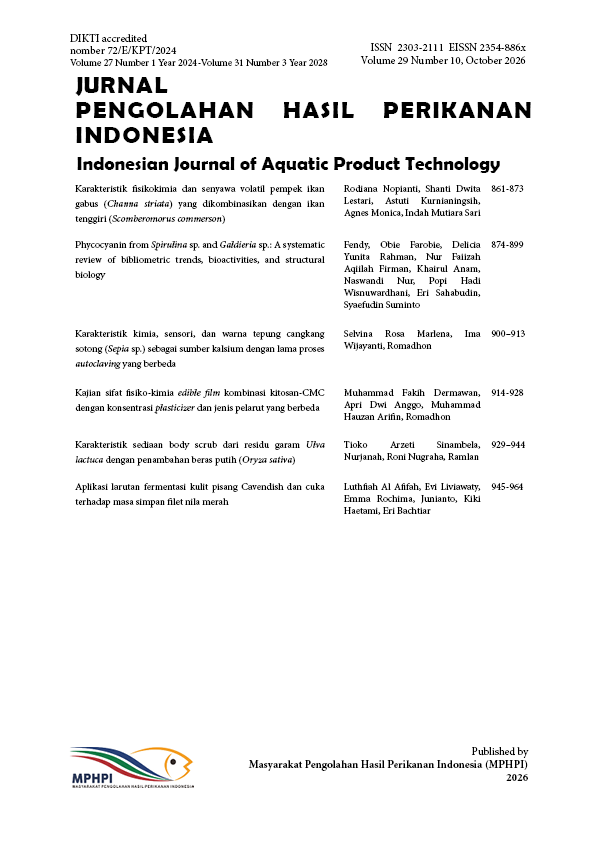 					View Vol. 29 No. 10 (2026): Jurnal Pengolahan Hasil Perikanan Indonesia 29(10)
				
