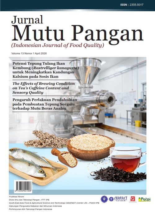 					View Vol. 13 No. 1 (2026): Jurnal Mutu Pangan
				
